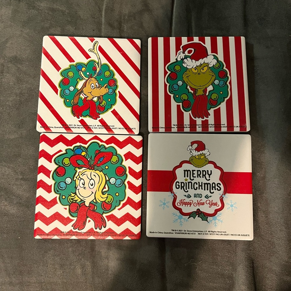 Dr. Seuss How the Grinch stole Christmas Ceramic Holiday Coasters